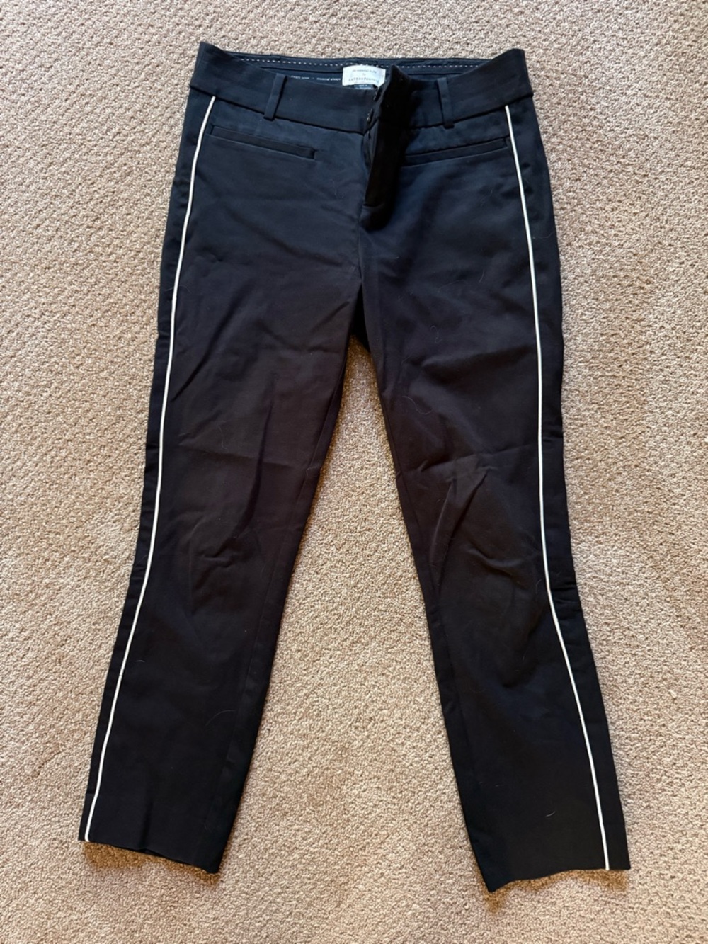 Essential Slim by Anthropologie Black Ankle Pants with White Side Piping